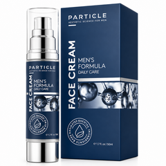 Particle men's face cream with packaging on a white background