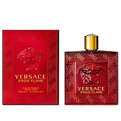 Versace Eros Flame perfume bottle and packaging on a white background