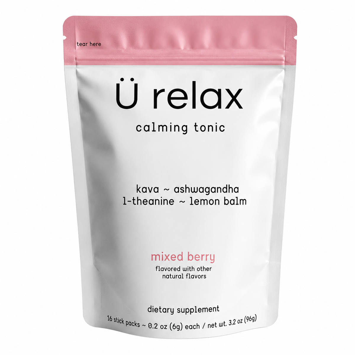 Ü Relax Calming Tonic Mixed Berry Dietary Supplement 16 Stick Packs 3.2oz