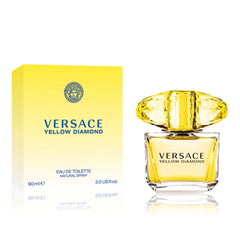 Versace Yellow Diamond perfume bottle and packaging on a white background